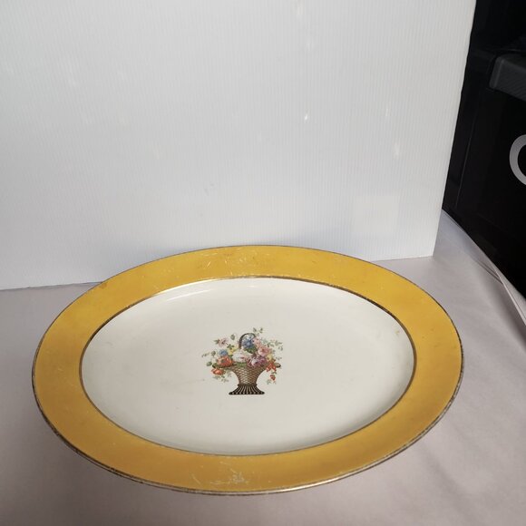 Vintage Johnson Bros. England oval platter with yellow band Dinnerware - Picture 1 of 6